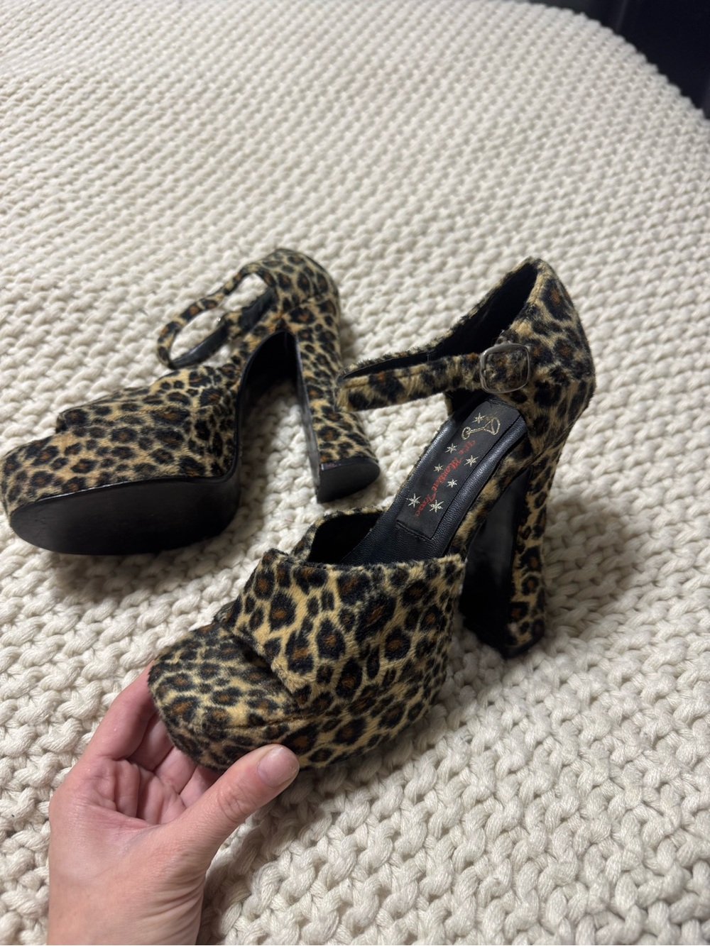 Leopard Print Platform Mary Jane Heels - Women